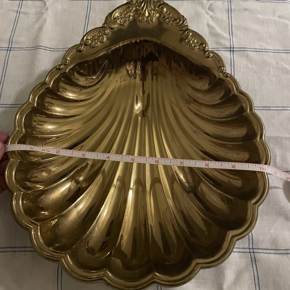 Vintage Large Brass Shell Serving Dish, Hollywood Regency Tray m, MCM - Picture 4 of 7